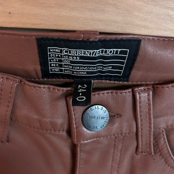 Current/Elliott Camel Brown Ankle Skinny Leather pants size 24 - Picture 8 of 14